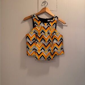 Milly Multi Color Orange/Yellow/Silver Chevron Crop Tank Top